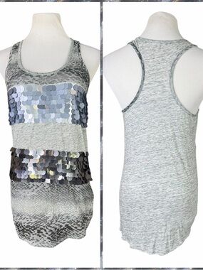 10/25🦋 Express Gray & Silver Sequin Snakeskin Print Racerback Tank - Size Medium
